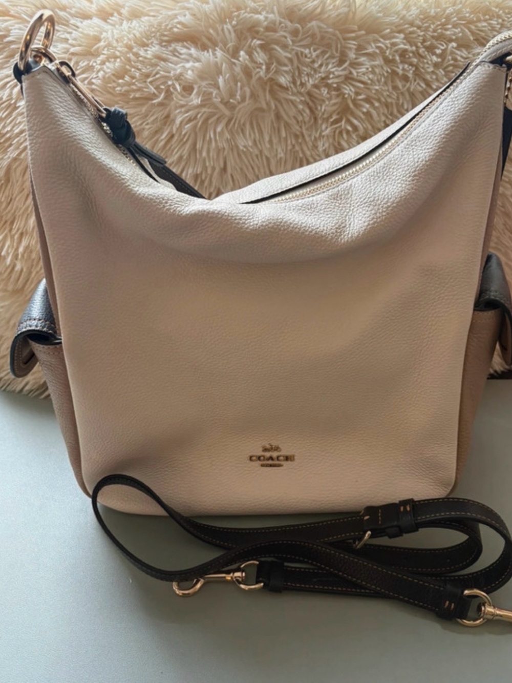 Coach Pebbled Leather Hobo in Blush with Black Trim - Picture 14 of 16